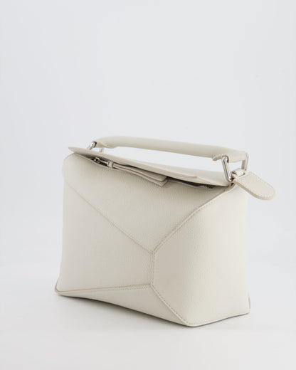 Loewe White Small Puzzle Edge Bag in Grained Calfskin Leather with Silver Hardware RRP £2,550
