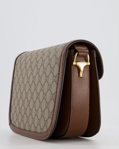 Gucci Horsebit 1955 Medium Shoulder Bag in Beige/Dark Brown GG Supreme Monogram Canvas &amp; Brown Leather Trim with Gold Hardware RRP £2,400