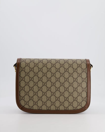 Gucci Horsebit 1955 Medium Shoulder Bag in Beige/Dark Brown GG Supreme Monogram Canvas &amp; Brown Leather Trim with Gold Hardware RRP £2,400