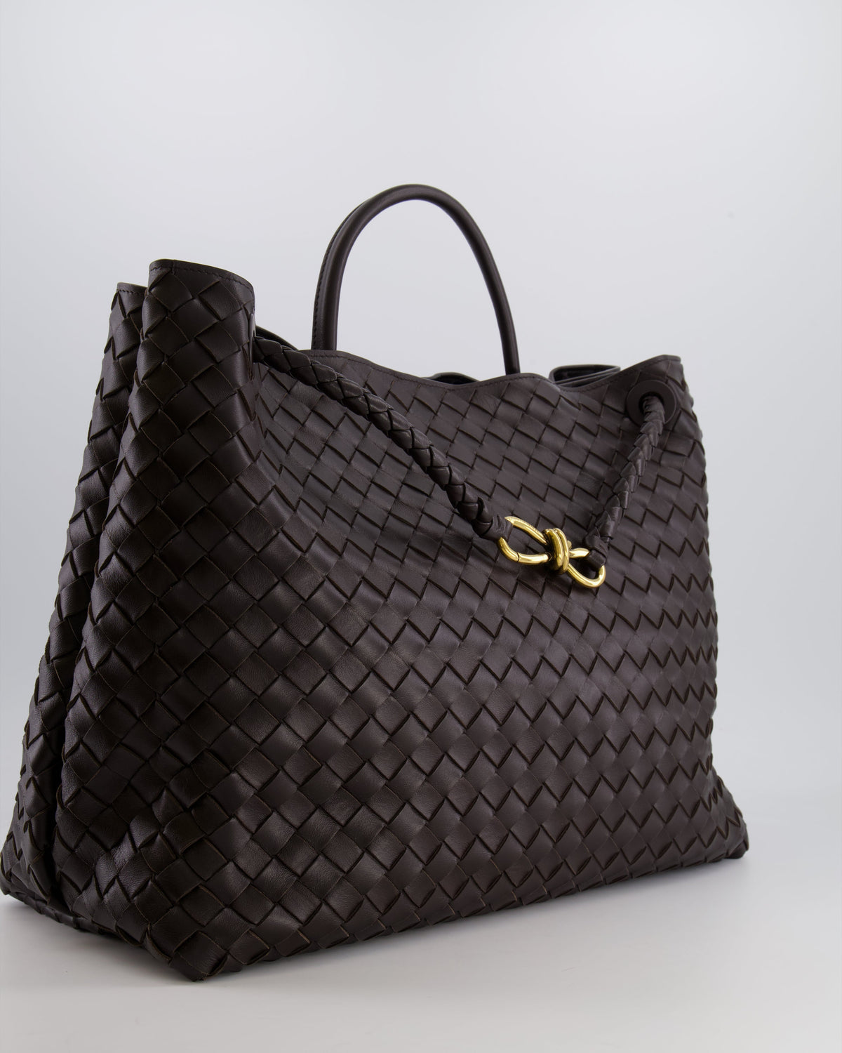 Bottega Veneta Fondant Andiamo Large Intrecciato Leather Top Handle Bag with Sliding Cross-Body and Gold Knot Hardware RRP £6,090
