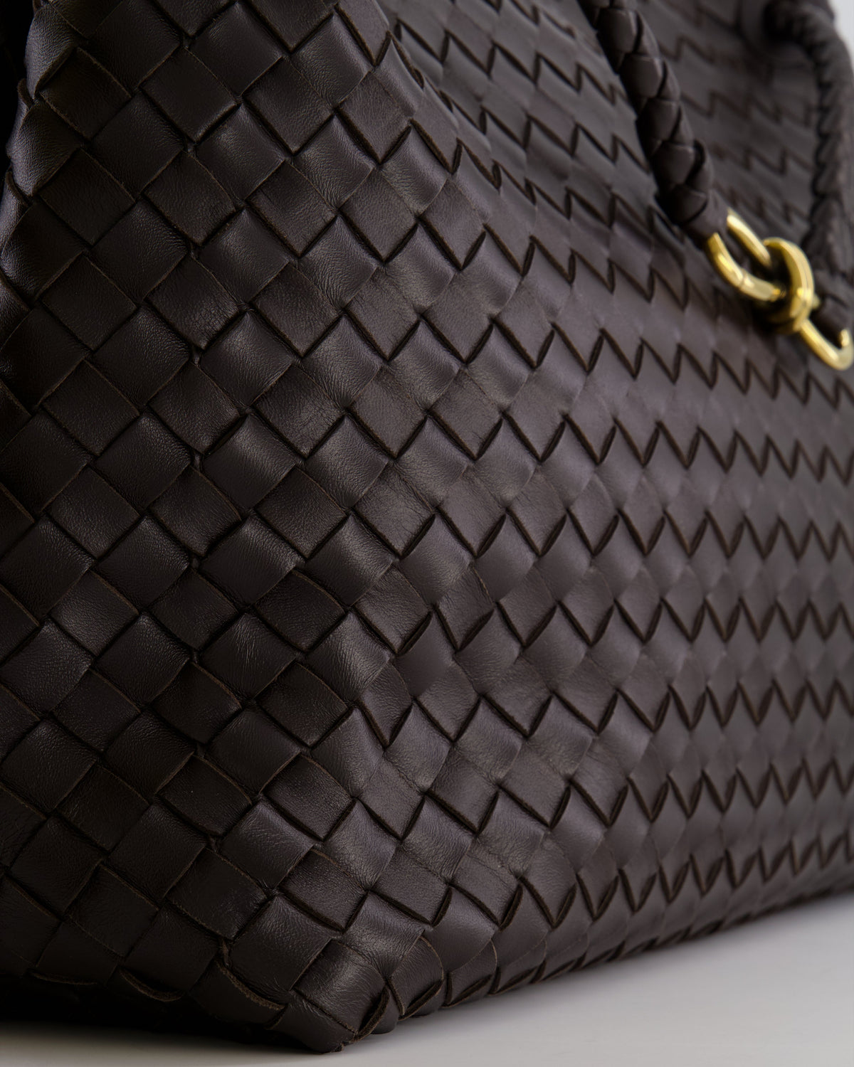Bottega Veneta Fondant Andiamo Large Intrecciato Leather Top Handle Bag with Sliding Cross-Body and Gold Knot Hardware RRP £6,090