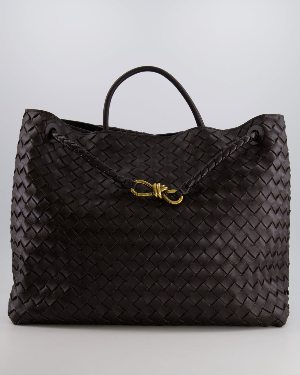 Bottega Veneta Fondant Andiamo Large Intrecciato Leather Top Handle Bag with Sliding Cross-Body and Gold Knot Hardware RRP £6,090