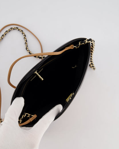 *HOT* Chanel Small 31 Bag with Chain in Black and Light Brown Shiny Calfskin Leather with Champagne Gold Hardware