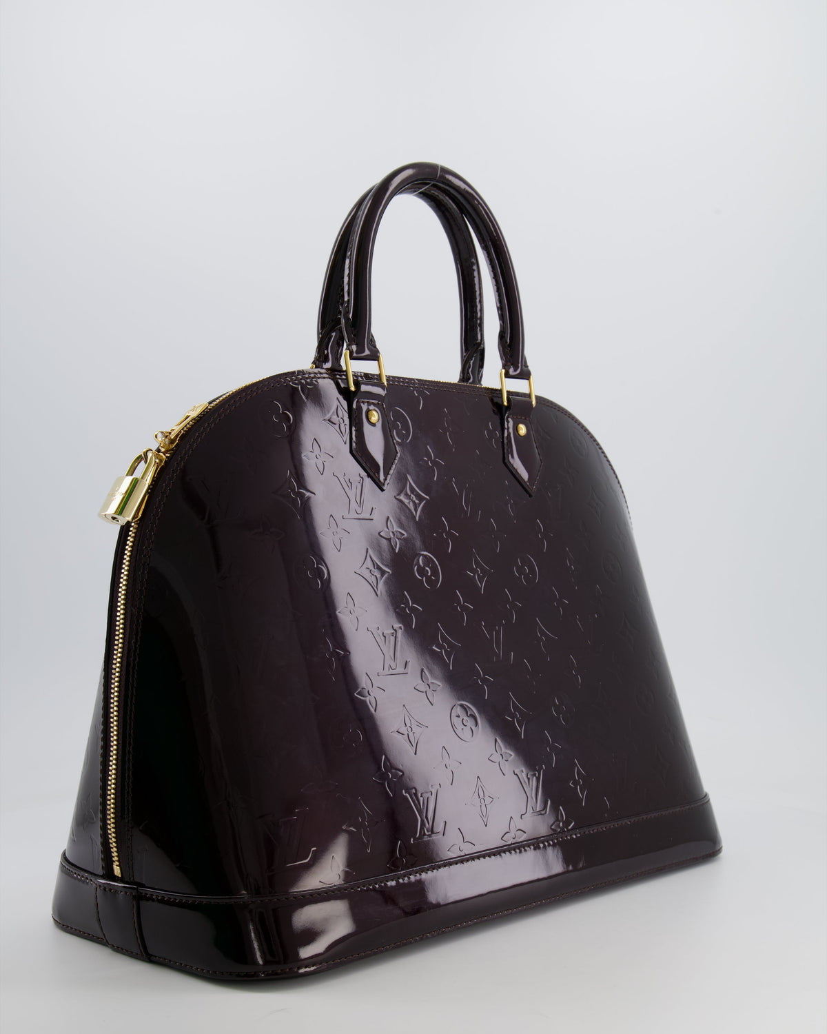 Louis Vuitton Alma Large Bag in Burgundy Monogram Patent Leather with Gold Hardware