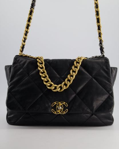Chanel Black Maxi 19 Bag in Quilted Goatskin Leather with Mixed Hardware