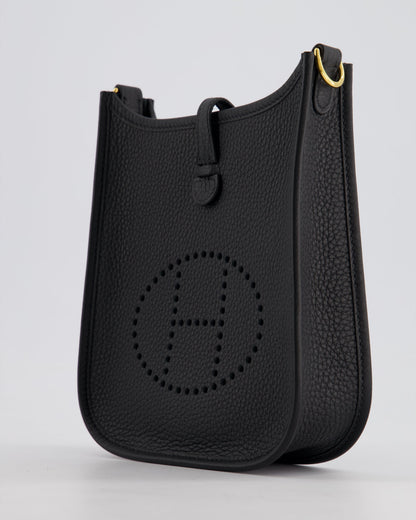 Hermès Mini Evelyne 16 Bag in Noir Clemence Leather with Gold Hardware
