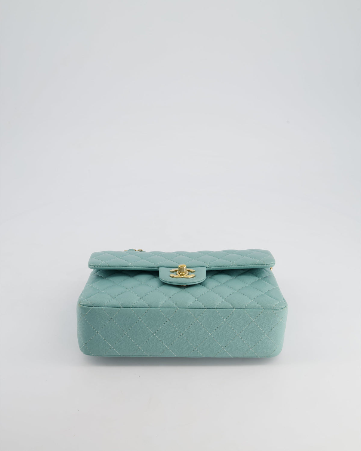 *HOT* Chanel Celeste Blue Small Classic Double Flap Bag in Caviar Leather with Champagne Gold Hardware