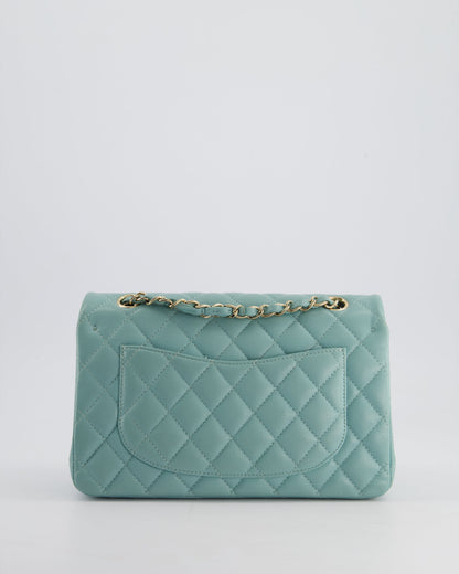 *HOT* Chanel Celeste Blue Small Classic Double Flap Bag in Caviar Leather with Champagne Gold Hardware