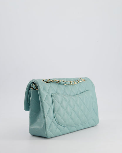 *HOT* Chanel Celeste Blue Small Classic Double Flap Bag in Caviar Leather with Champagne Gold Hardware