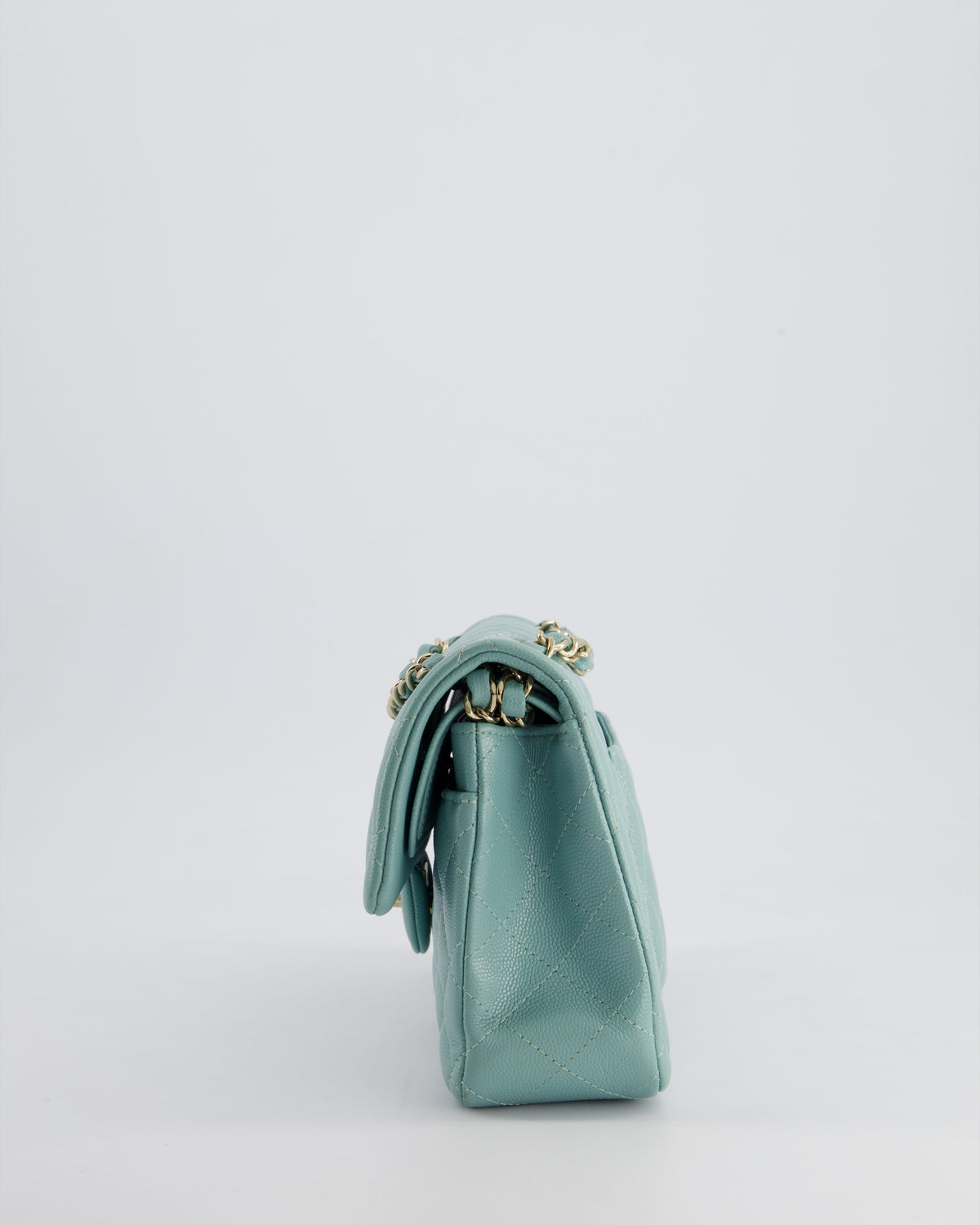 *HOT* Chanel Celeste Blue Small Classic Double Flap Bag in Caviar Leather with Champagne Gold Hardware