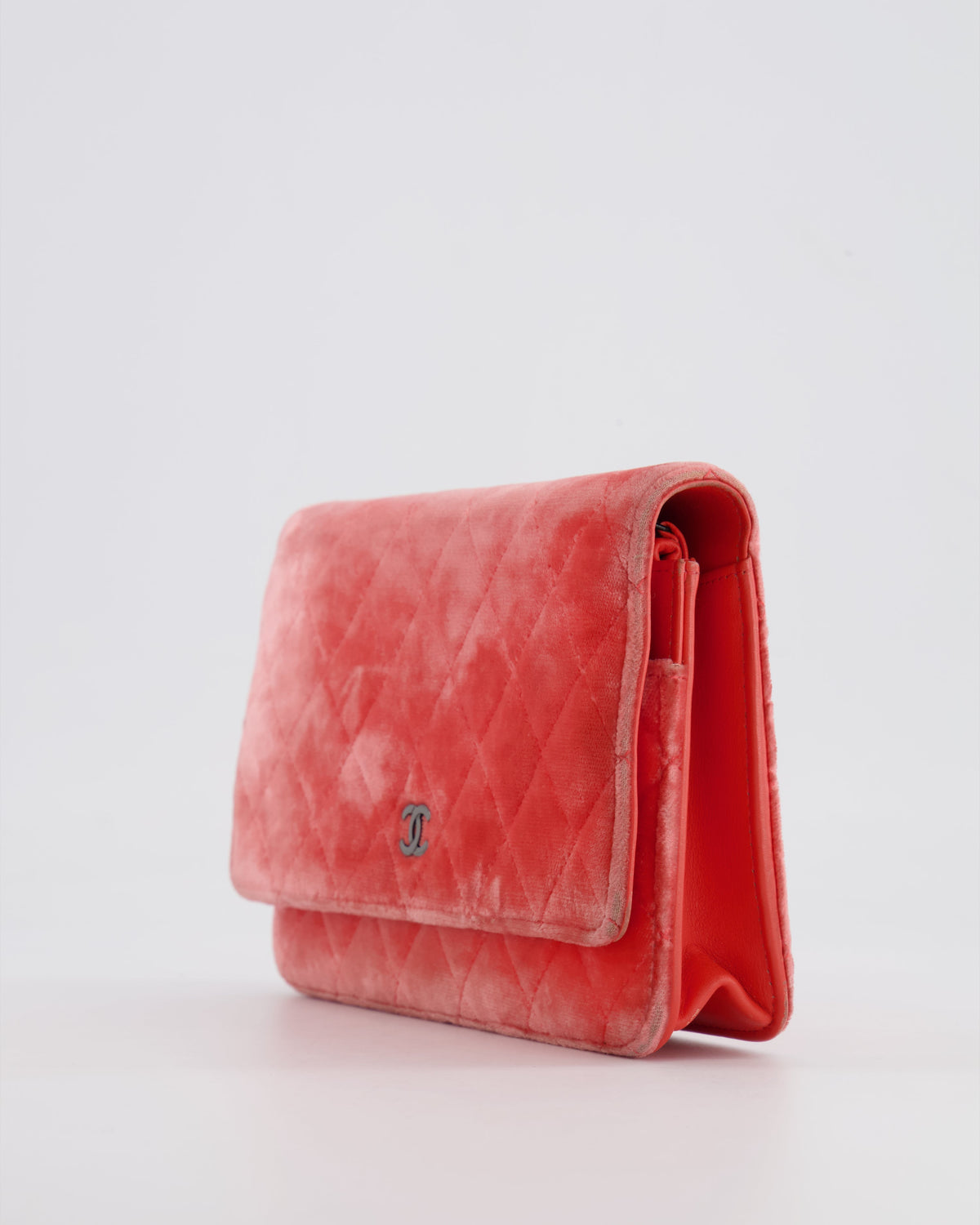 Chanel Orange Velvet Wallet on Chain Bag with Silver Hardware