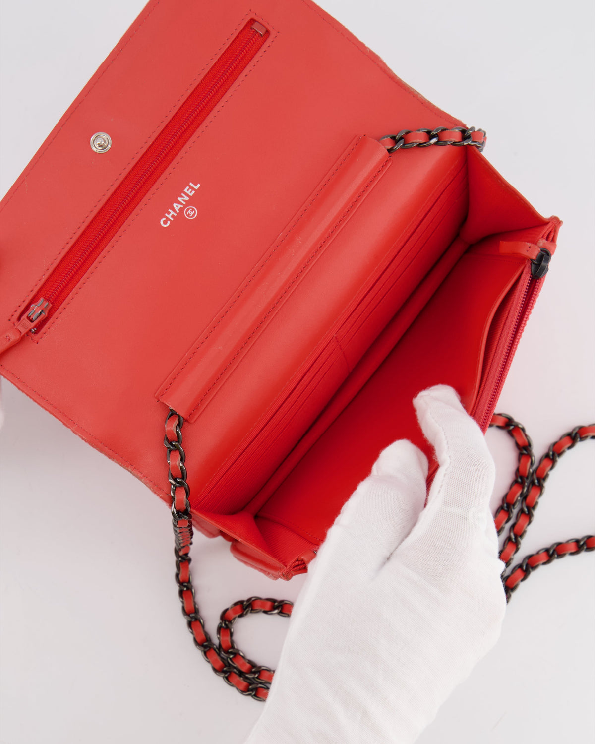 Chanel Orange Velvet Wallet on Chain Bag with Silver Hardware