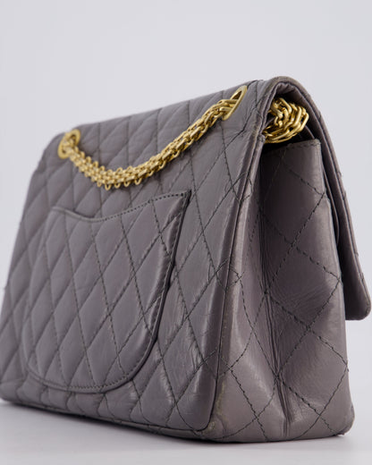 Chanel Grey Medium Reissue 2.55 Double Flap Bag in Quilted Crumpled Calfskin with Aged Gold Hardware
