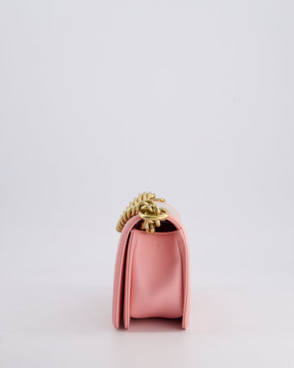 Chanel Pink Small Boy Bag in Lambskin Leather with Pastel Chevron Detail and Brushed Gold Hardware