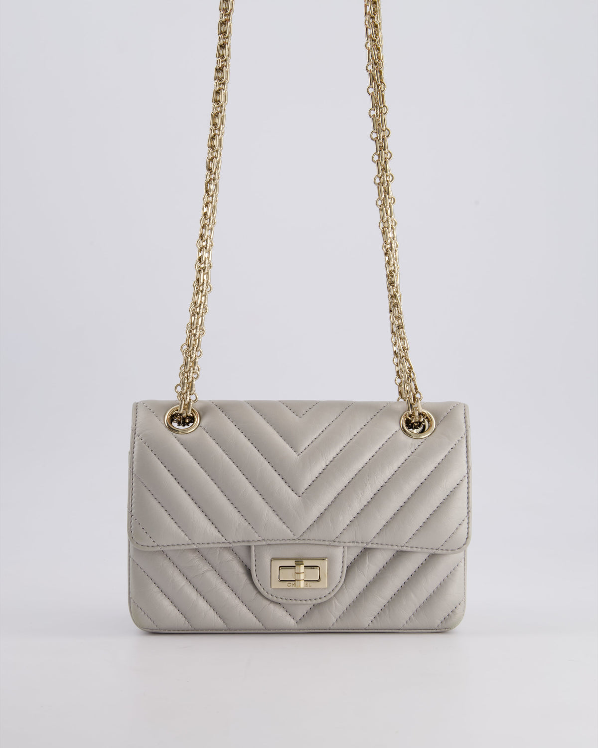*FIRE PRICE* Chanel Light Grey Mini Reissue Bag in Aged Calfskin Leather and Champagne Gold Hardware