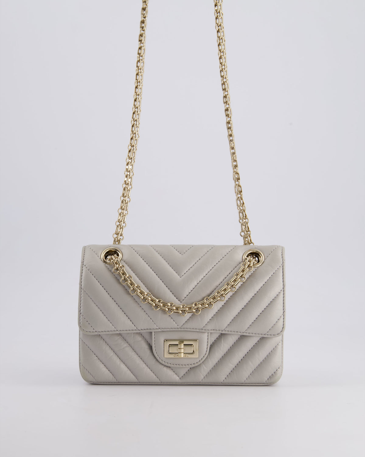 *FIRE PRICE* Chanel Light Grey Mini Reissue Bag in Aged Calfskin Leather and Champagne Gold Hardware