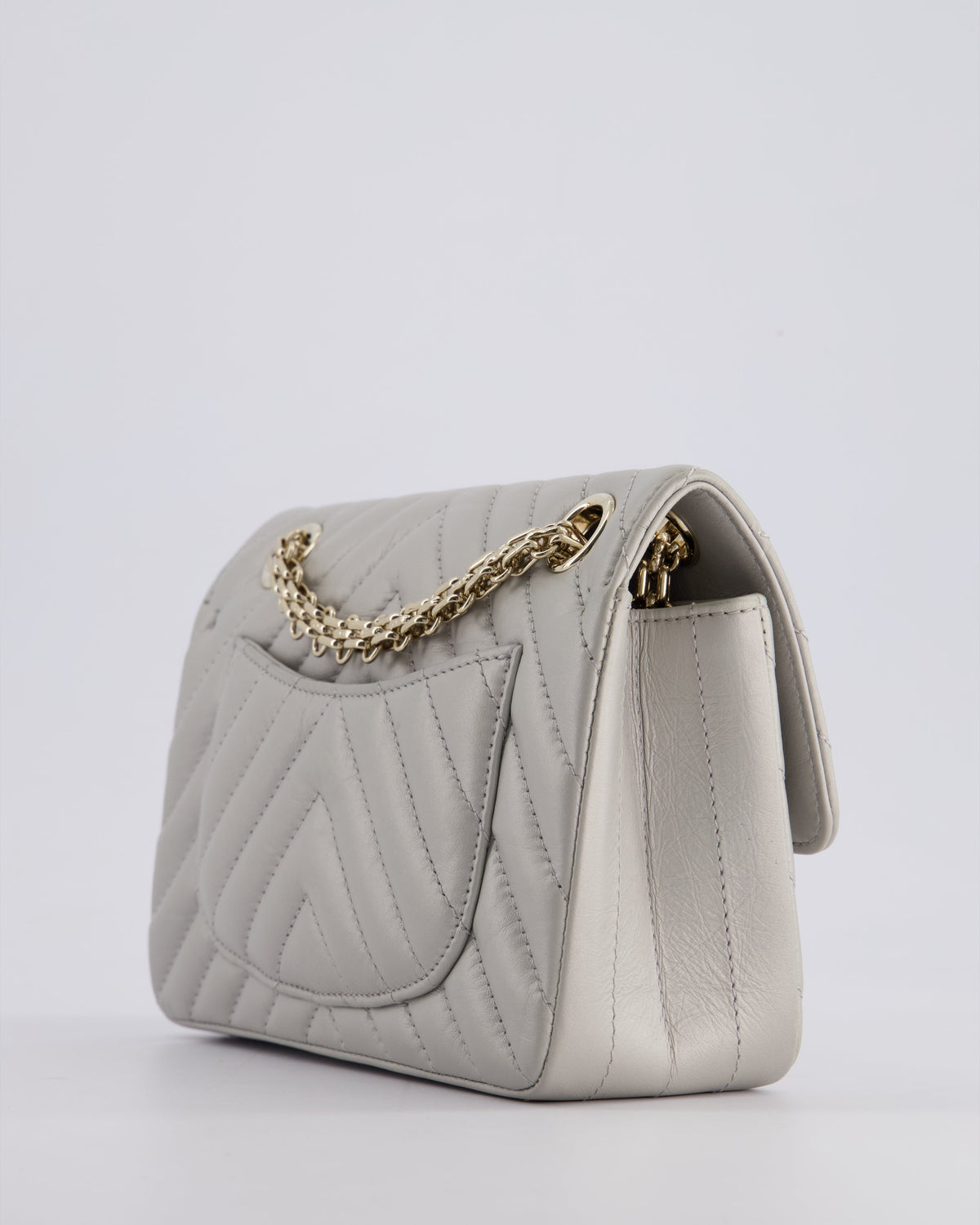 *FIRE PRICE* Chanel Light Grey Mini Reissue Bag in Aged Calfskin Leather and Champagne Gold Hardware