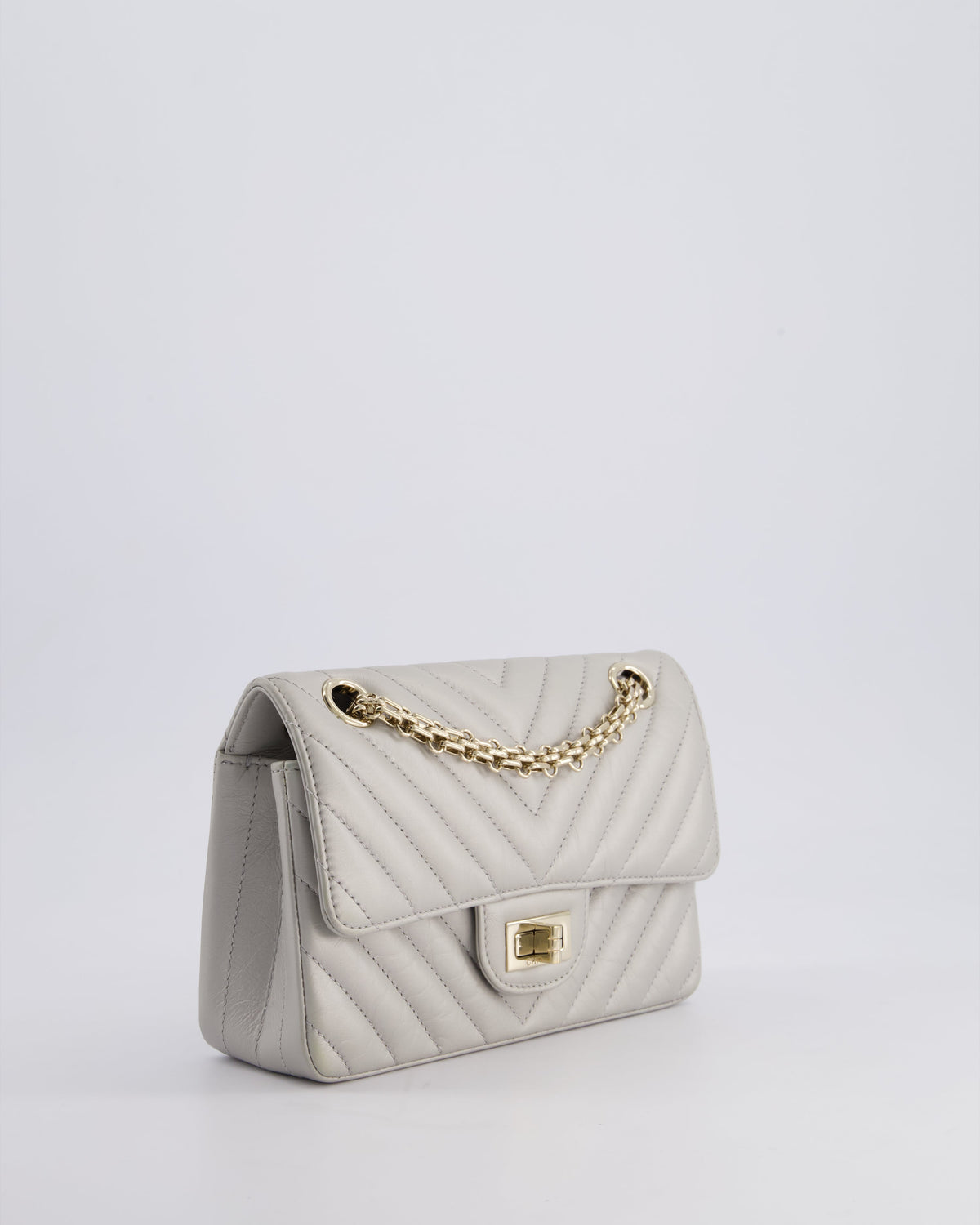 *FIRE PRICE* Chanel Light Grey Mini Reissue Bag in Aged Calfskin Leather and Champagne Gold Hardware
