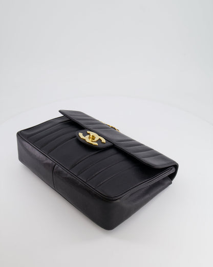 Chanel Vintage Black Mademoiselle XL Single Flap Bag in Grained Leather with 24k Gold Hardware