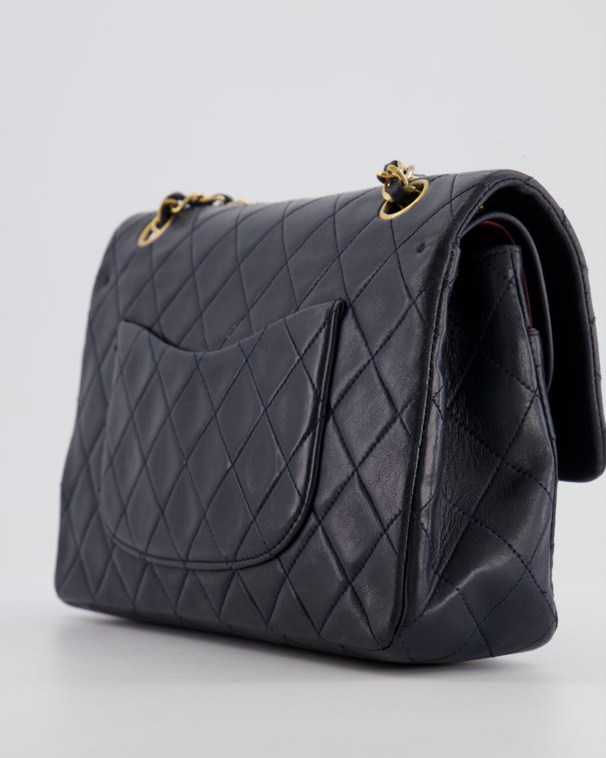 Chanel Vintage Navy Medium Classic Double Flap Bag in Lambskin Leather with 24K Gold Hardware