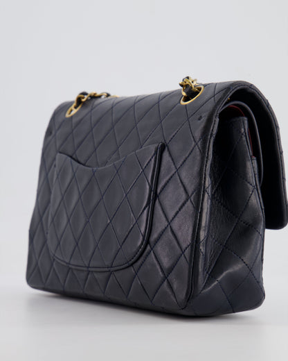 Chanel Vintage Navy Medium Classic Double Flap Bag in Lambskin Leather with 24K Gold Hardware