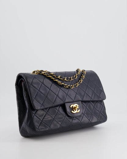 Chanel Vintage Navy Medium Classic Double Flap Bag in Lambskin Leather with 24K Gold Hardware