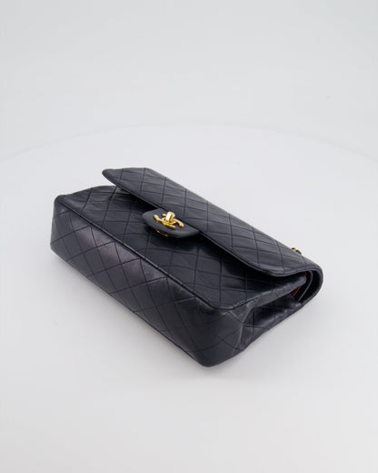 Chanel Vintage Navy Medium Classic Double Flap Bag in Lambskin Leather with 24K Gold Hardware