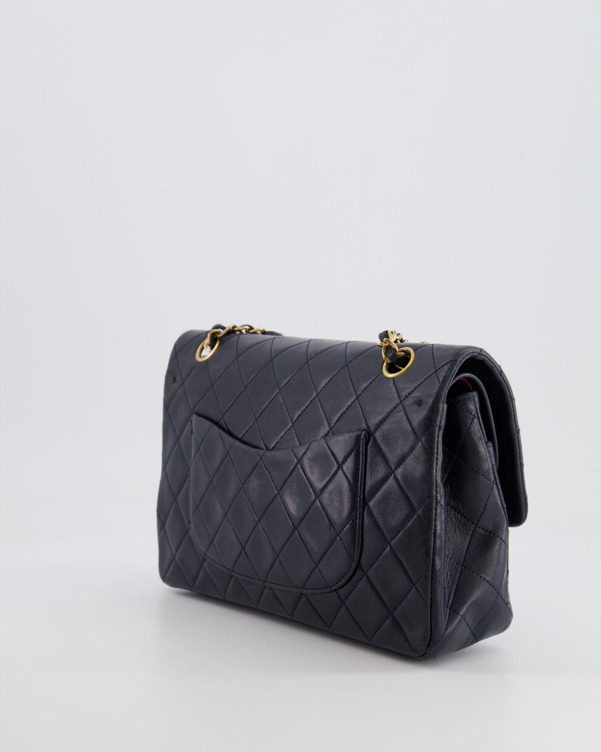 Chanel Vintage Navy Medium Classic Double Flap Bag in Lambskin Leather with 24K Gold Hardware