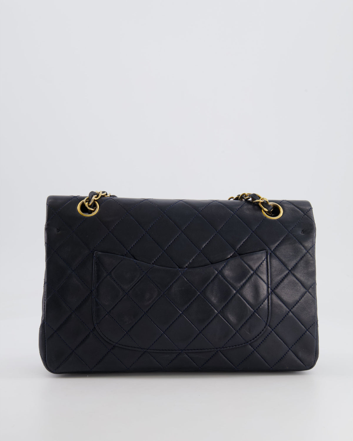 Chanel Vintage Navy Medium Classic Double Flap Bag in Lambskin Leather with 24K Gold Hardware