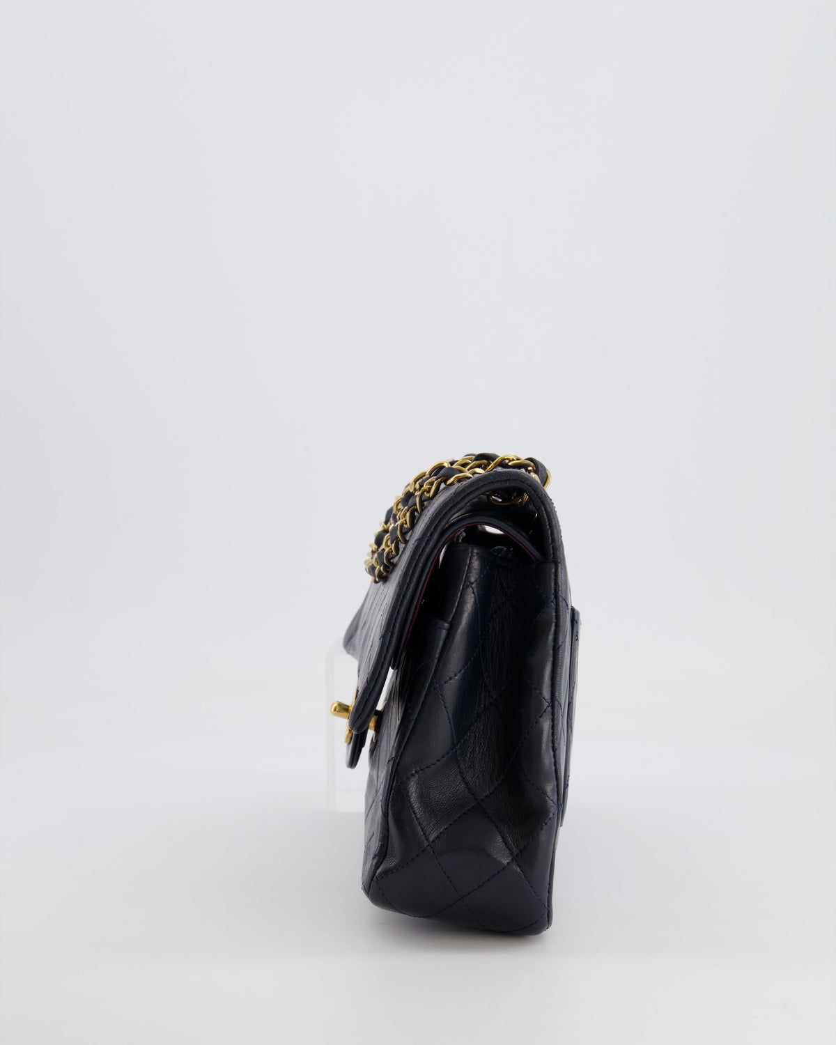 Chanel Vintage Navy Medium Classic Double Flap Bag in Lambskin Leather with 24K Gold Hardware