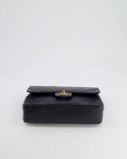 Chanel Vintage Navy Medium Classic Double Flap Bag in Lambskin Leather with 24K Gold Hardware