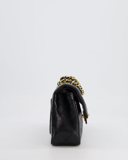 Chanel Vintage Black Small Classic Double Flap Bag in Lambskin Leather with 24k Gold Hardware