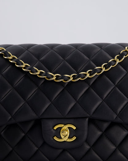 *FIRE PRICE* Chanel Black Jumbo Classic Double Flap Bag in Lambskin Leather with Gold Hardware