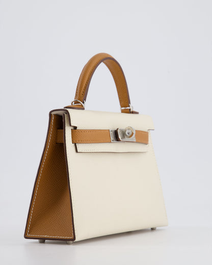 Hermès HSS Mini Kelly II 20cm Bag In Craie and Gold Epsom Leather with Palladium Hardware