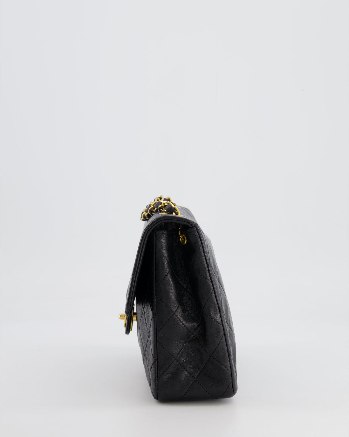 Chanel Vintage Black Small Square Single Flap Bag in Lambskin Leather with 24K Gold Hardware