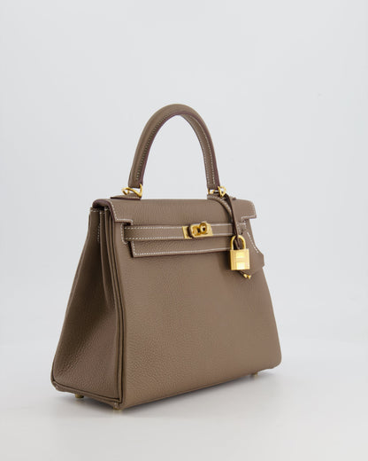 *RARE* Hermès Kelly 25cm Retourne Bag in Etoupe Togo Leather with Gold Hardware