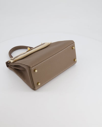*RARE* Hermès Kelly 25cm Retourne Bag in Etoupe Togo Leather with Gold Hardware