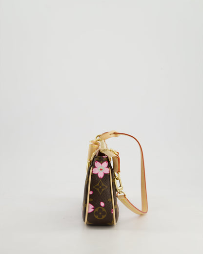 *NEW* Louis Vuitton X Takashi Murakami Brown Pochette Accessories Bag with Cherry Blossom Motifs in Coated Canvas & Calfskin Leather with Gold Hardware