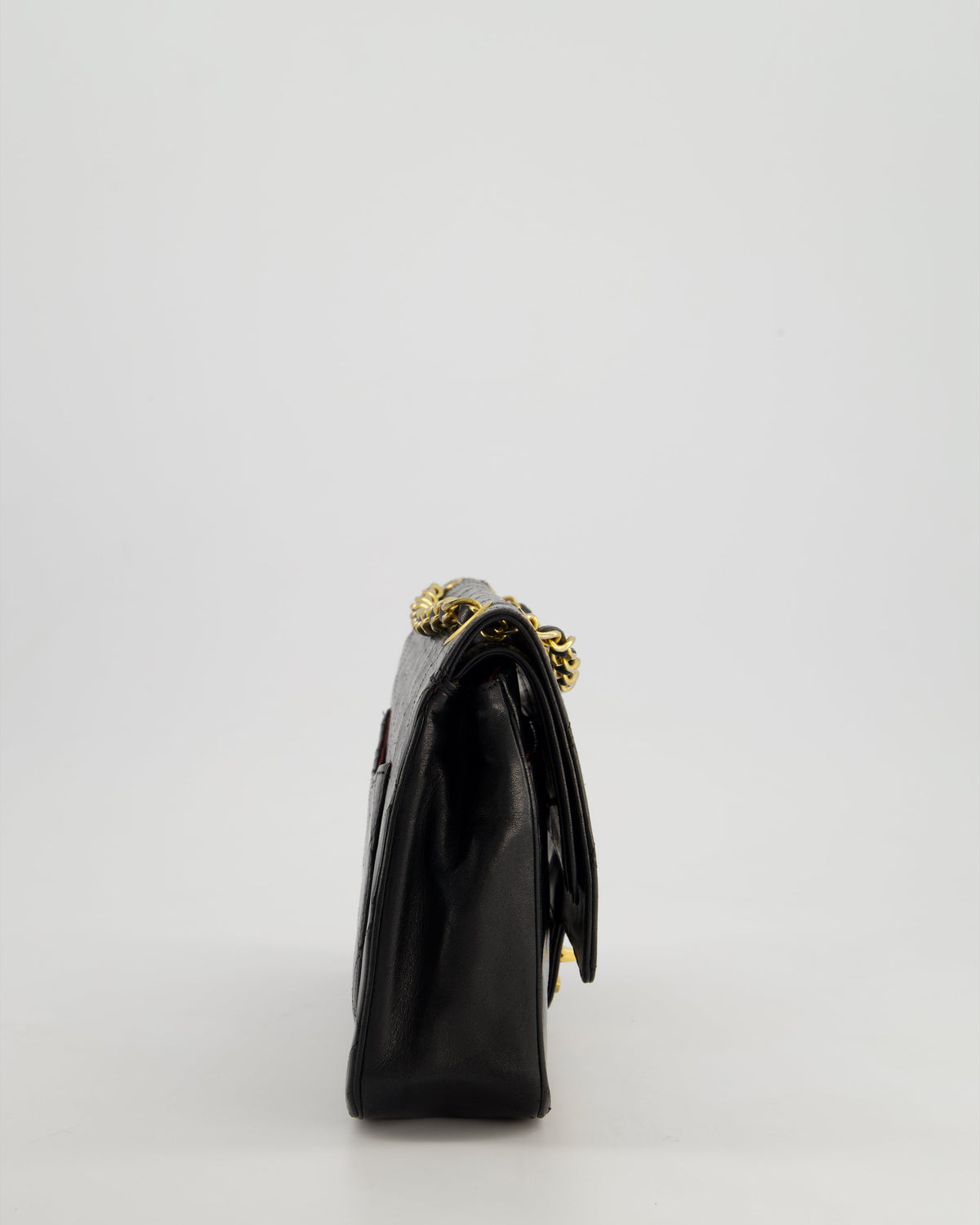 Chanel Vintage Black Classic Medium Stitched Edge Double Flap Bag in Lambskin Leather with 24K Gold Hardware
