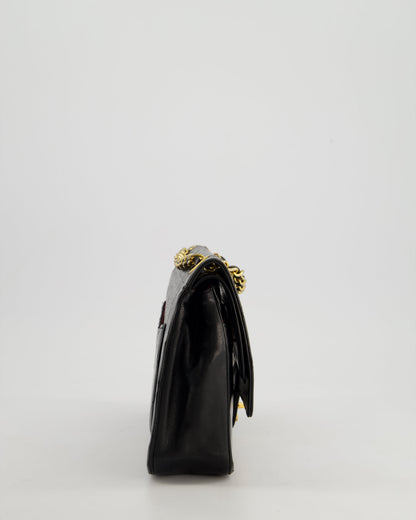 Chanel Vintage Black Classic Medium Stitched Edge Double Flap Bag in Lambskin Leather with 24K Gold Hardware