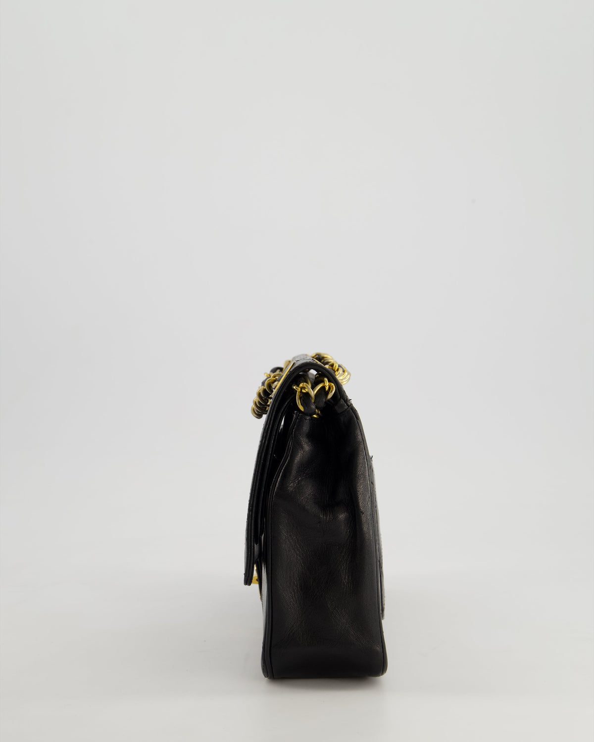 Chanel Vintage Black Classic Medium Stitched Edge Double Flap Bag in Lambskin Leather with 24K Gold Hardware
