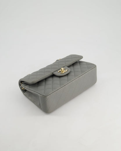 *HOT & RARE* Chanel Stone Grey Small Classic Double Flap Bag in Caviar Leather with Champagne Gold Hardware