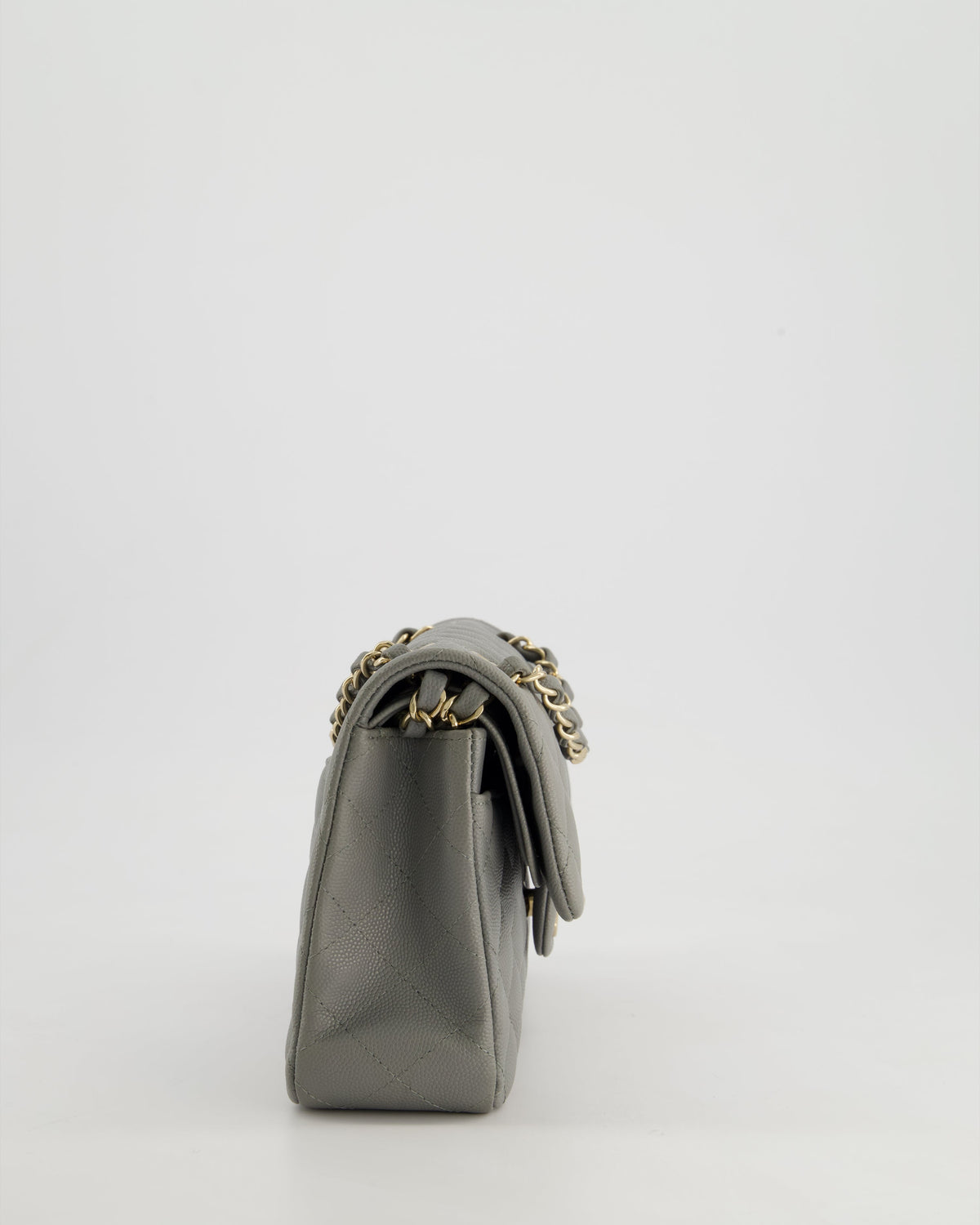 *HOT & RARE* Chanel Stone Grey Small Classic Double Flap Bag in Caviar Leather with Champagne Gold Hardware
