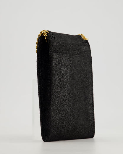 Stella McCartney Black Vegan Leather Falabella Cross-Body Phone Pouch with Gold Chain Detail
