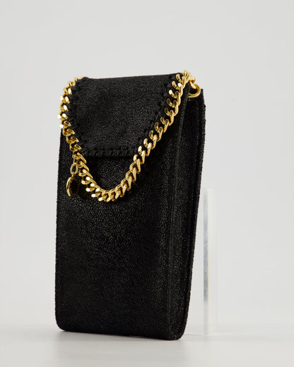 Stella McCartney Black Vegan Leather Falabella Cross-Body Phone Pouch with Gold Chain Detail