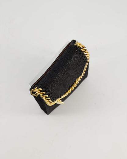 Stella McCartney Black Vegan Leather Falabella Cross-Body Phone Pouch with Gold Chain Detail