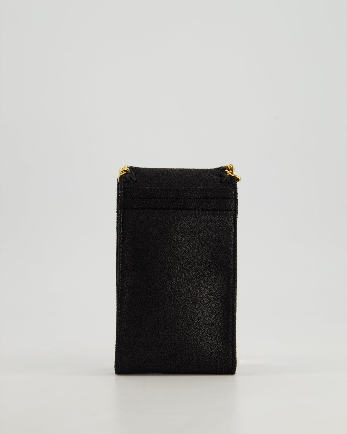 Stella McCartney Black Vegan Leather Falabella Cross-Body Phone Pouch with Gold Chain Detail