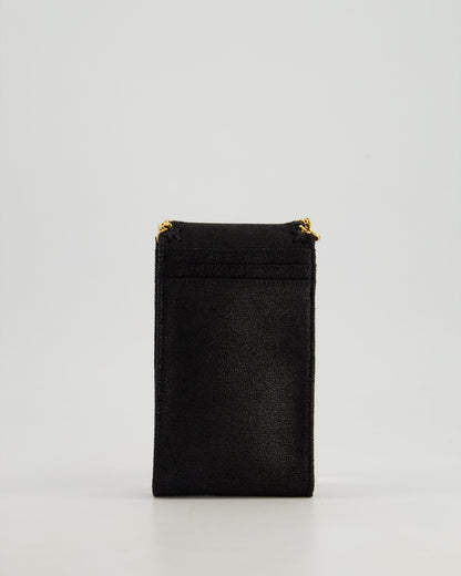 Stella McCartney Black Vegan Leather Falabella Cross-Body Phone Pouch with Gold Chain Detail