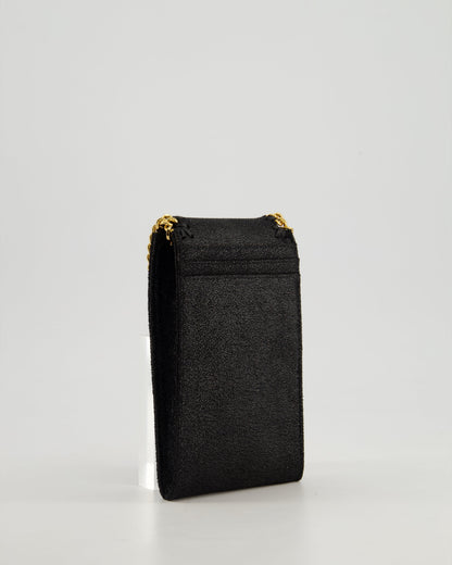 Stella McCartney Black Vegan Leather Falabella Cross-Body Phone Pouch with Gold Chain Detail