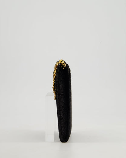 Stella McCartney Black Vegan Leather Falabella Cross-Body Phone Pouch with Gold Chain Detail